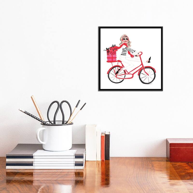 iCanvas "Red Bicycle Girl (Blonde)" by Natasha Joseph Framed Bed Bath